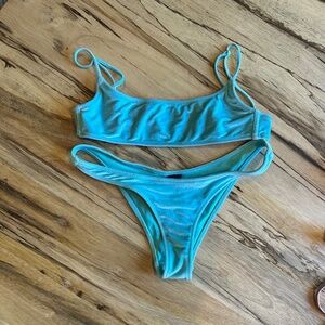 Triangl Velvet Crop Bikini Set- Light Turquoise - Blue Crush - Like New (Small)
